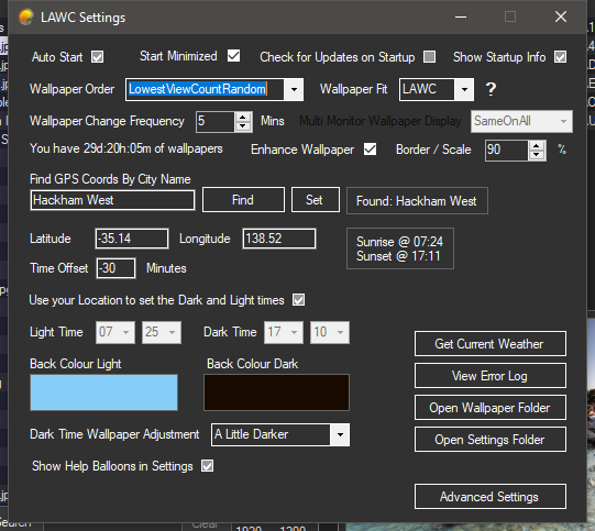 Light Adjusting Wallpaper Changer - Basic Settings