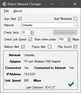 Detect Network Changes Main Screen